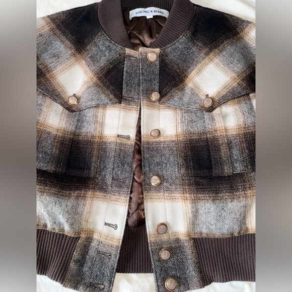 🤎Veronica Beard Stanley Bomber Jacket in Multi Color Plaid SZ 10 Elbow patches - Picture 10 of 16